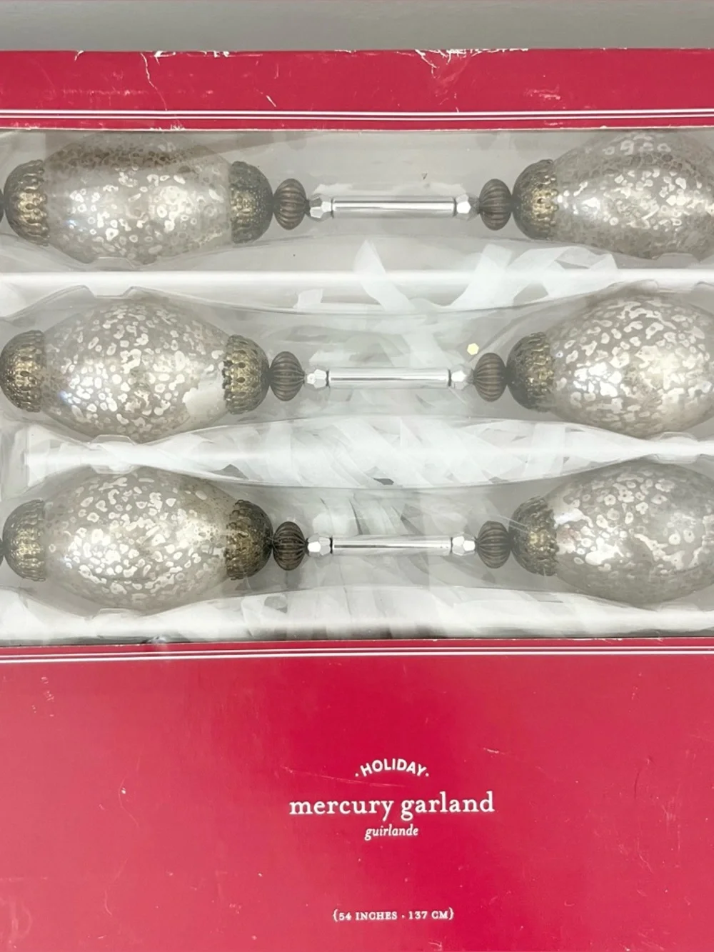 Pottery Barn Holiday Mercury Glass Garland Silver and Gold w Box Great Condition